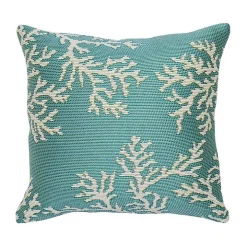 Turquoise Coral Woven Outdoor Throw Pillow