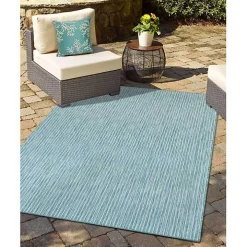 Turquoise Coral Woven Outdoor Throw Pillow