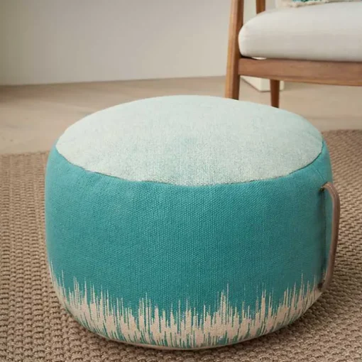 Turquoise Jagged Linear Pouf with Handle