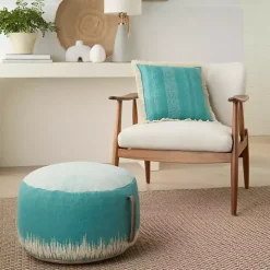 Turquoise Jagged Linear Pouf with Handle