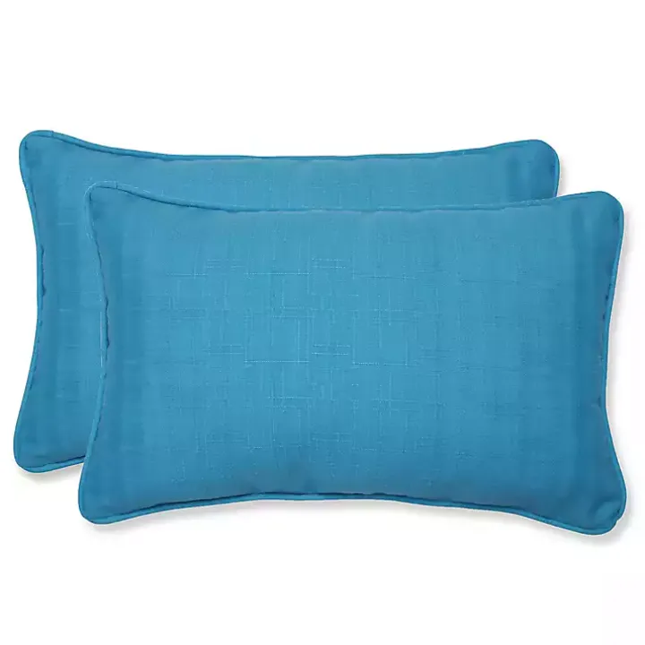 Turquoise Welt Outdoor Lumbar Pillows, Set of 2