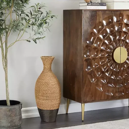 Two-Toned Natural Seagrass Floor Vase, 27 in.