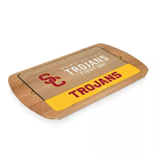 USC Trojans Wood and Glass Serving Board