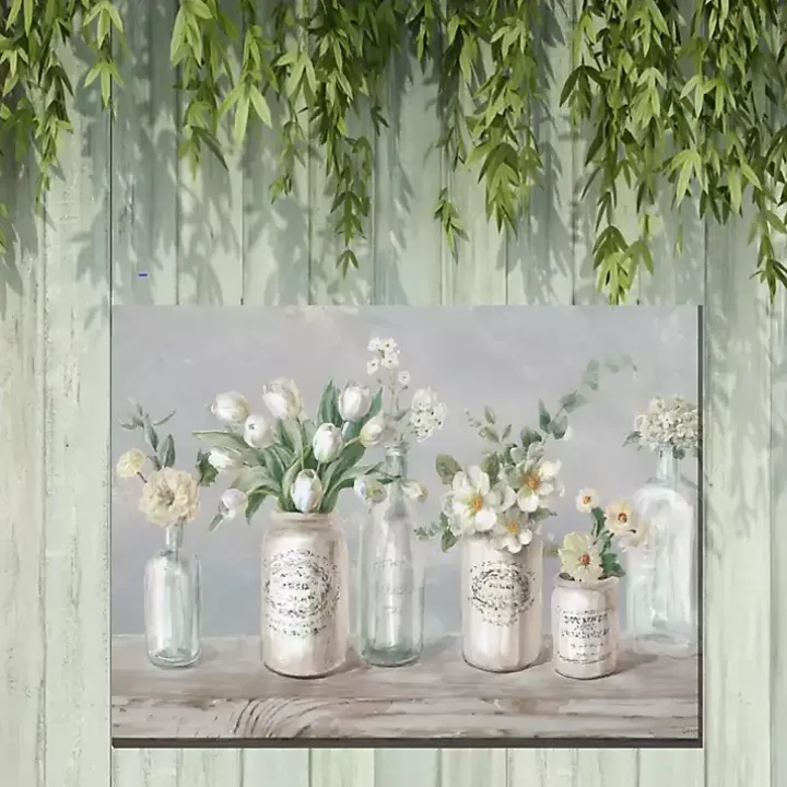 Vintage Floral Vases Outdoor Canvas Art Print