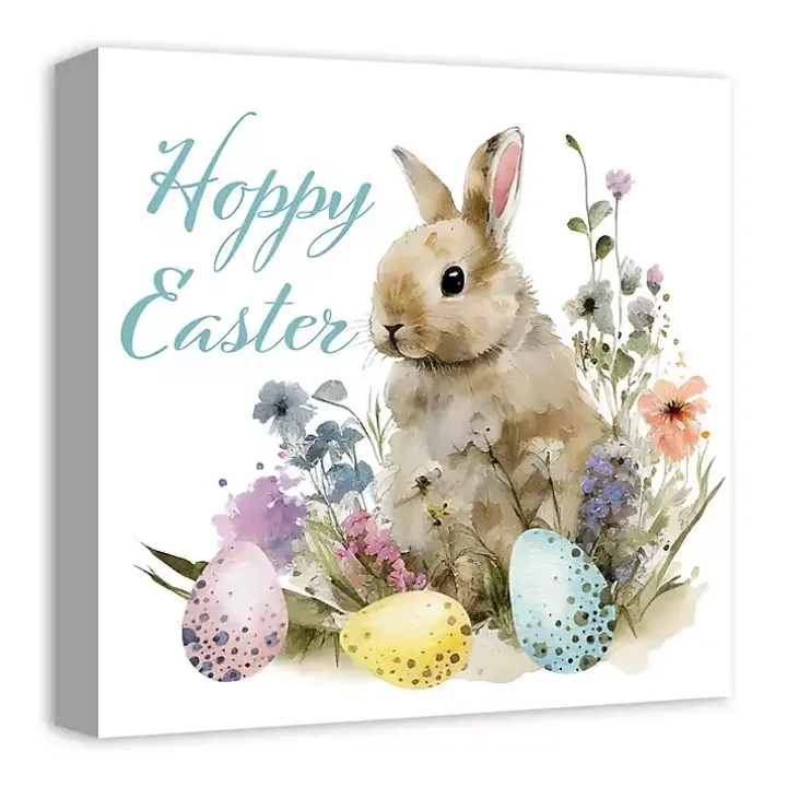 Vintage Hoppy Easter Floral Canvas Art Print