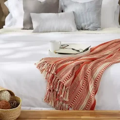 Vintage Red Braided Fringe Throw