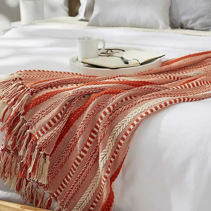 Vintage Red Braided Fringe Throw