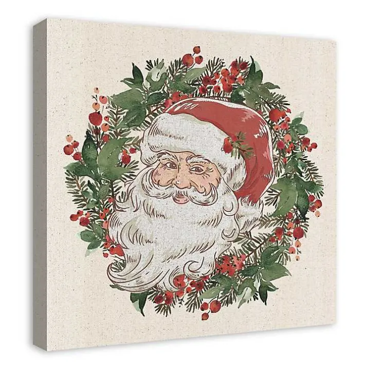 Vintage Santa Wreath Canvas Art Print