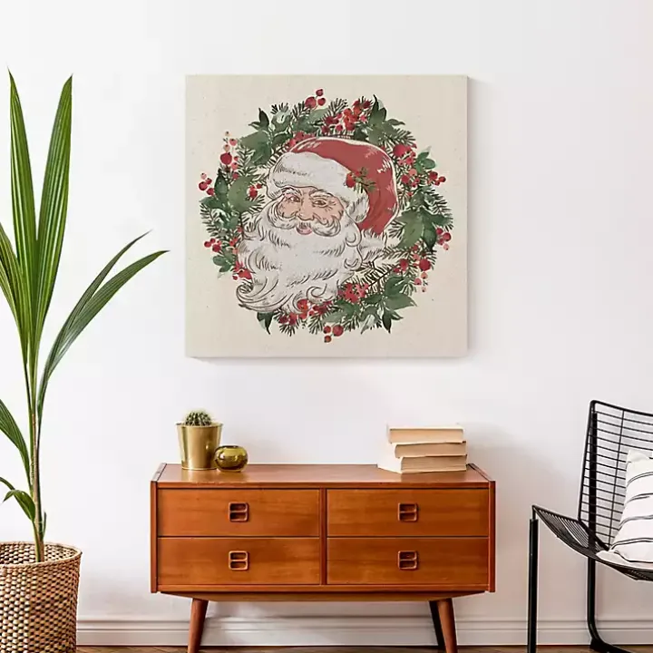 Vintage Santa Wreath Canvas Art Print