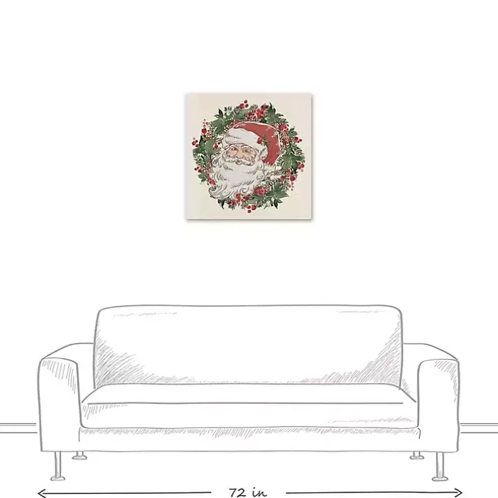 Vintage Santa Wreath Canvas Art Print