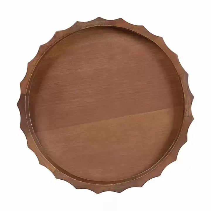 Walnut Brown Fluted Lissi Round Serving Tray