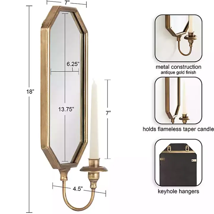 Wardelle Antique Gold Mirrored Taper Candle Sconce