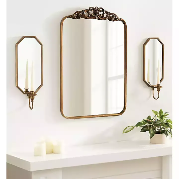 Wardelle Antique Gold Mirrored Taper Candle Sconce