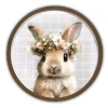 Watercolor Floral Bunny Round Framed Wall Print
