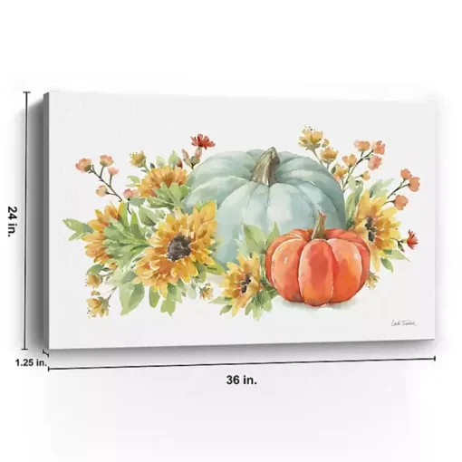 Watercolor Floral Pumpkins Canvas Print, 36x24 in.