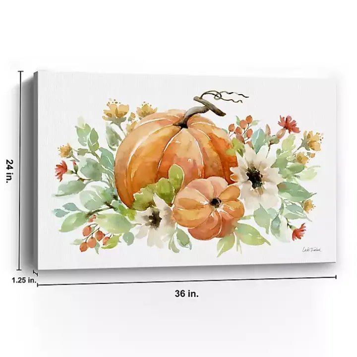 Watercolor Pumpkins Canvas Art Print, 36x24 in.