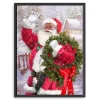 Waving Santa Wreath Framed Canvas Art Print