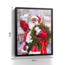 Waving Santa Wreath Framed Canvas Art Print
