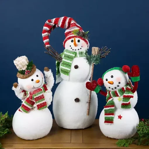 Waving Snowman with Ear Muffs Figurine