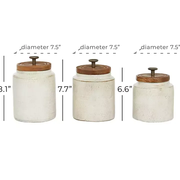 Weathered Ivory Jars with Wooden Lids, Set of 3