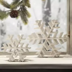 Weathered White Wooden Snowflakes, Set of 2