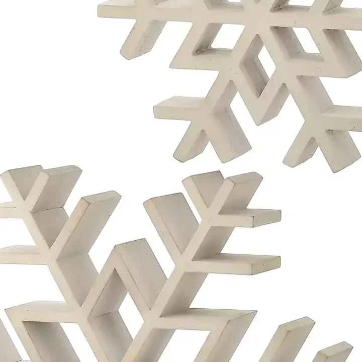 Weathered White Wooden Snowflakes, Set of 2