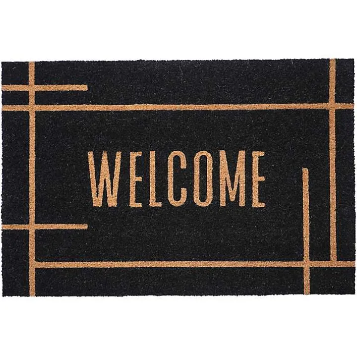 Welcome Black Linear Doormat