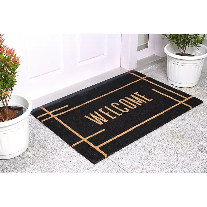 Welcome Black Linear Doormat