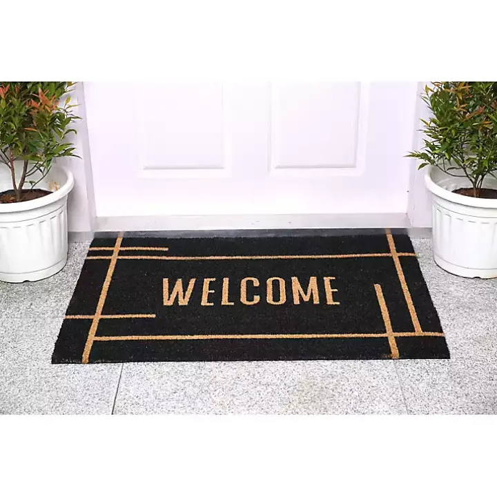 Welcome Black Linear Doormat