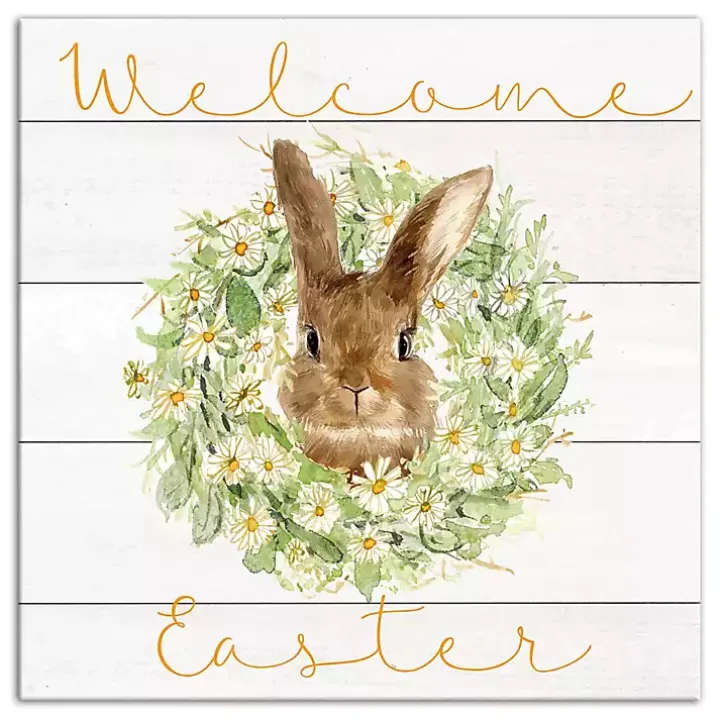 Welcome Easter Bunny Wreath Canvas Art Print