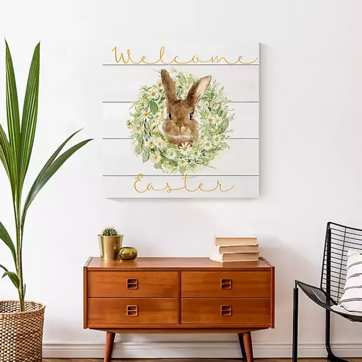 Welcome Easter Bunny Wreath Canvas Art Print