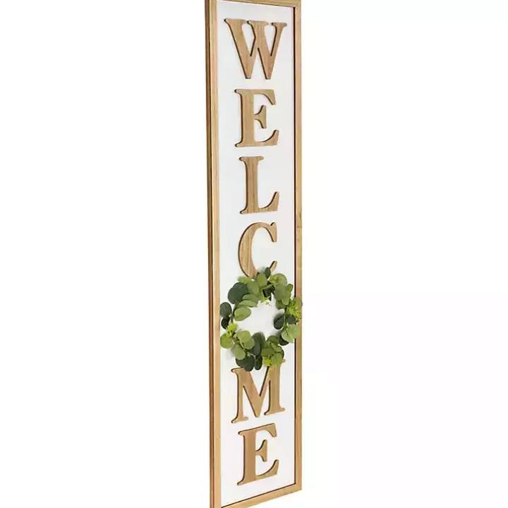 Welcome Eucalyptus Wreath White Porch Board