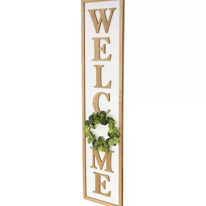 Welcome Eucalyptus Wreath White Porch Board