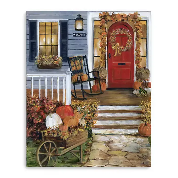Welcome Fall Porch Canvas Art Print