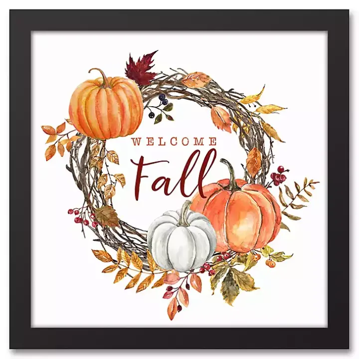 Welcome Fall Wreath Framed Canvas Art Print