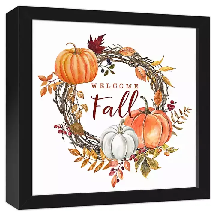 Welcome Fall Wreath Framed Canvas Art Print