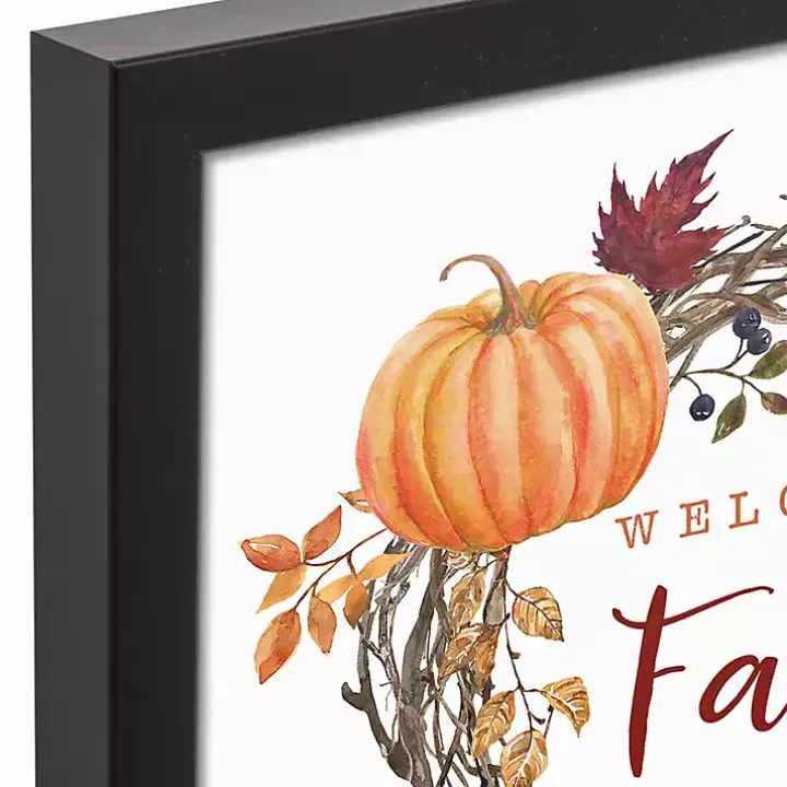 Welcome Fall Wreath Framed Canvas Art Print