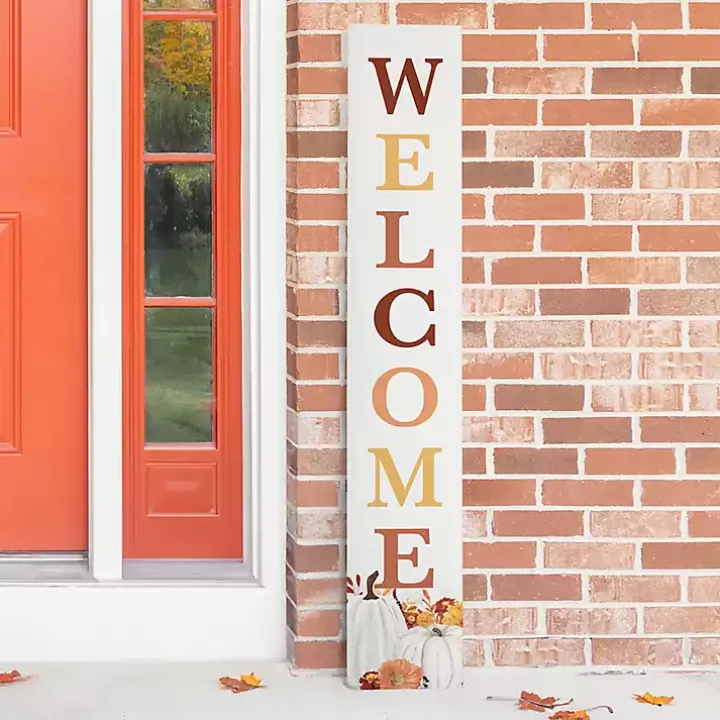 Welcome Floral Pumpkins Fall Porch Board