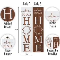 Welcome to Our Home Wreath Two-Sided Porch Board