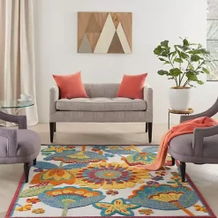 Whimsical Flowers Outdoor Area Rug, 6x9