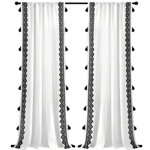 White and Black Diamond Curtain Panel, 84 in.