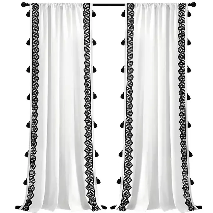 White and Black Diamond Curtain Panel, 84 in.