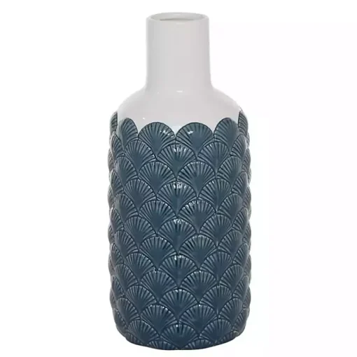 White and Blue Coastal Ceramic Vase, 13 in.