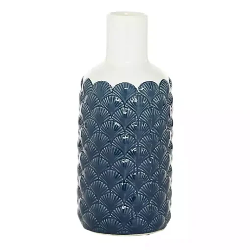 White and Blue Coastal Ceramic Vase, 13 in.