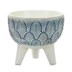 White and Blue Geometric Pots with Legs, Set of 2
