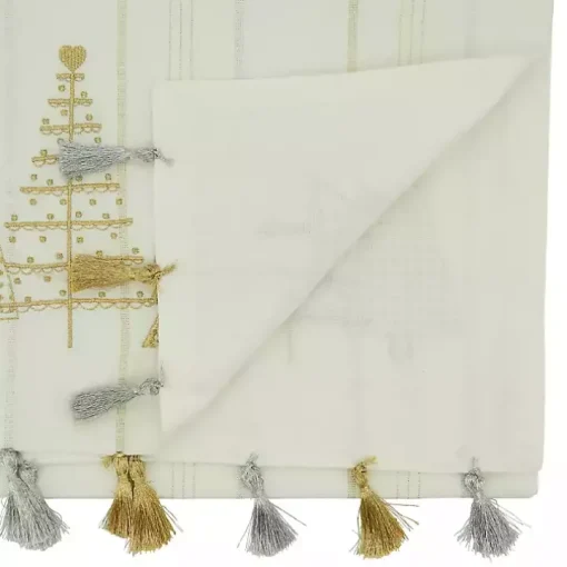 White and Gold Christmas Tree Table Runner
