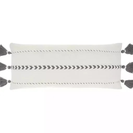 White and Gray Braided Stripe Lumbar Pillow