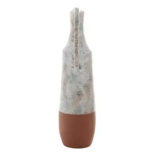 White and Rust Brown Ceramic Vase, 23 in.