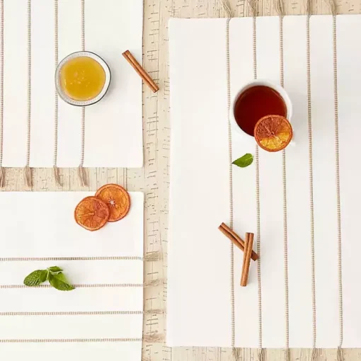 White and Stone Striped Placemats, Set of 4