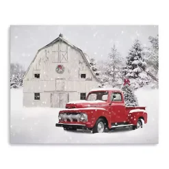 White Barn Red Truck Christmas Tree Canvas Print